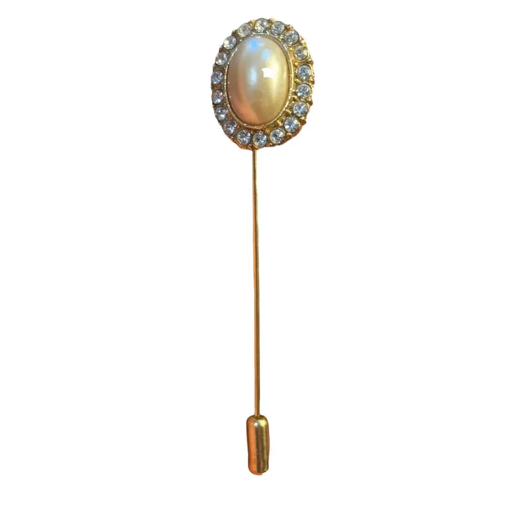 Pearl Rhinestone Stick Pin Old Money Bridal Handmade Vintage Earring